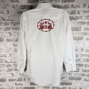 Dos De Oro Rodeo Shirt Sz M Pearl Snap‎ Clean White Red Embroidery Front Back